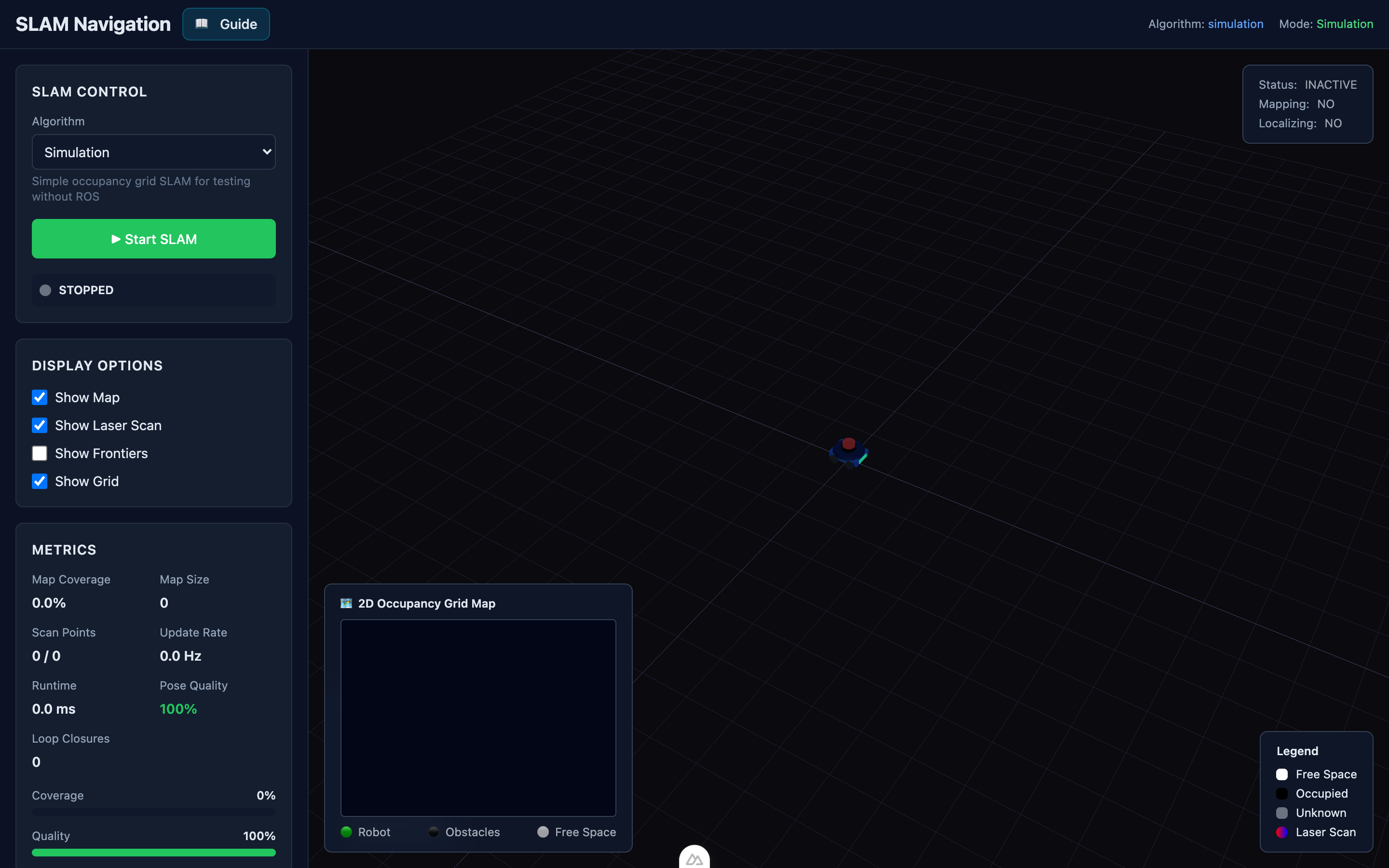 SLAM navigation simulation